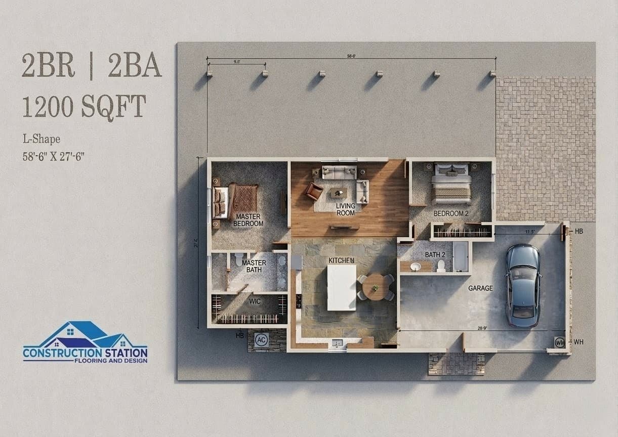 The Murrieta ADU — 1,200 sq ft 2bd / 2ba With Garage 3D rendering