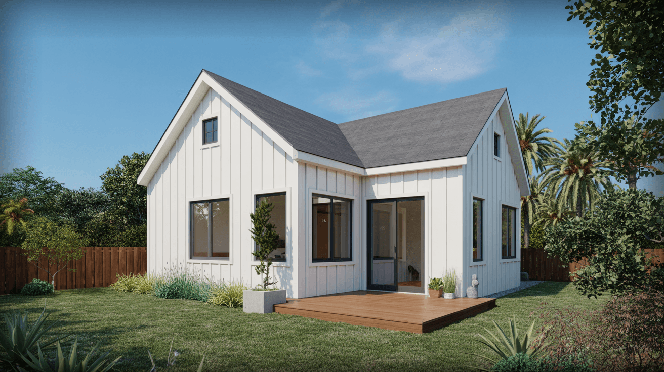 Detached ADU completed in California backyard — daytime