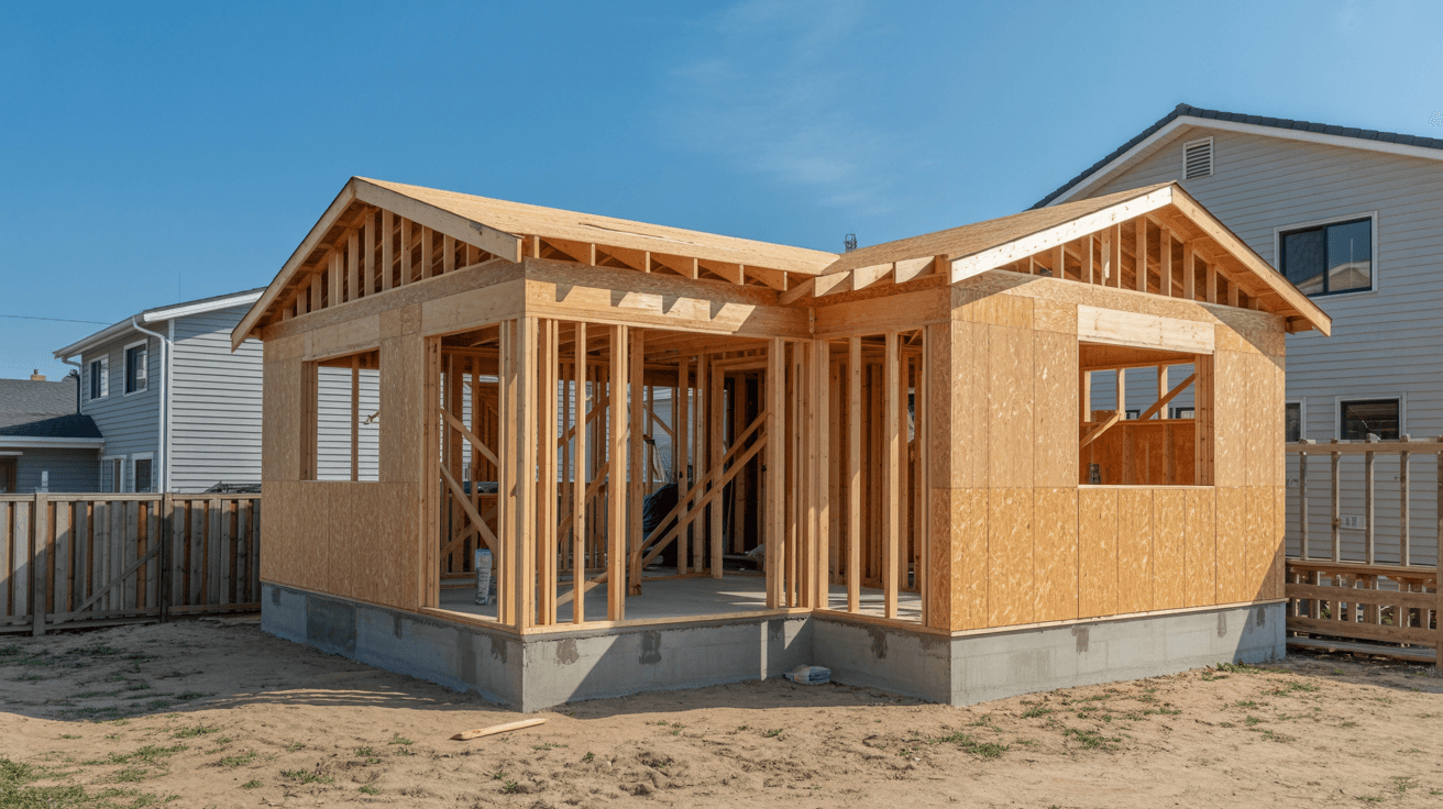 ADU under construction — framing stage