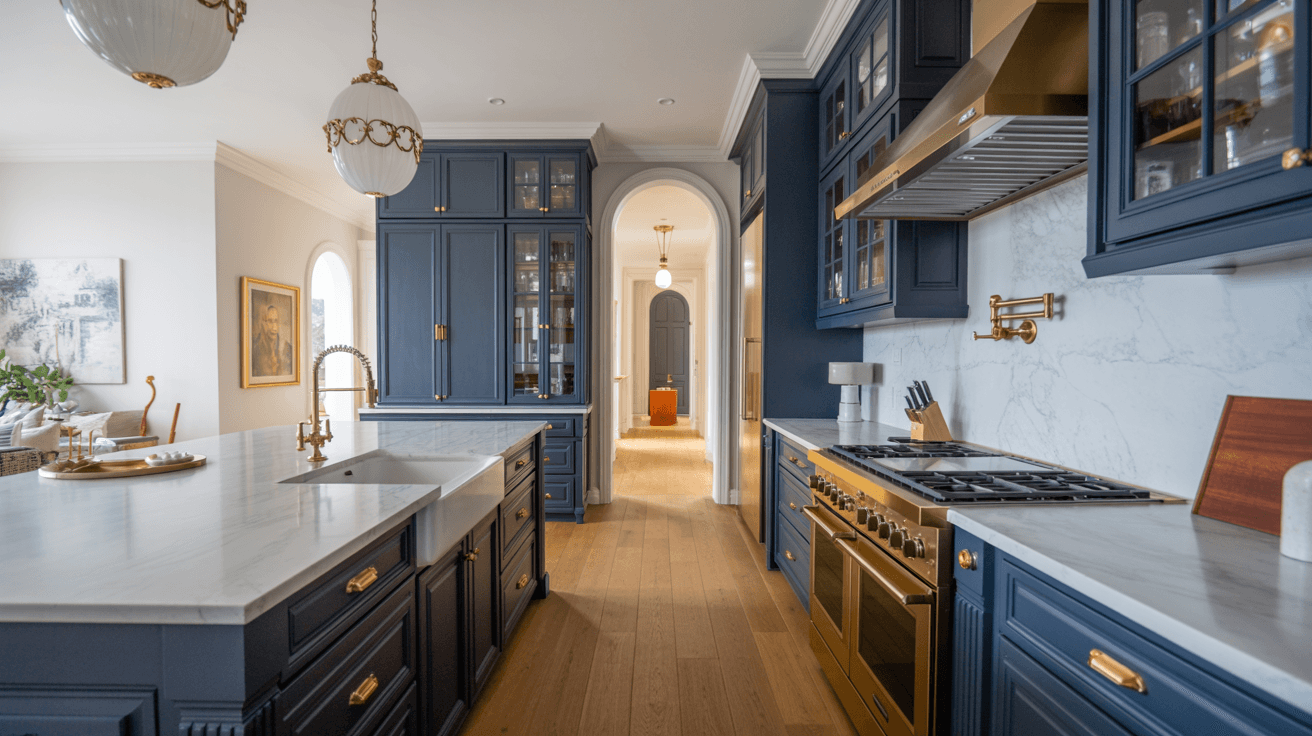 Luxury kitchen remodel with custom cabinetry and stone counters