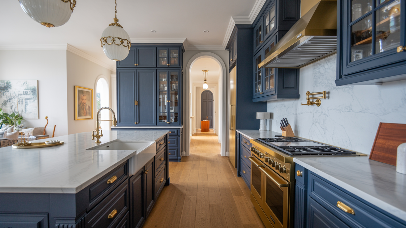 Luxury kitchen remodel with custom cabinetry and stone counters
