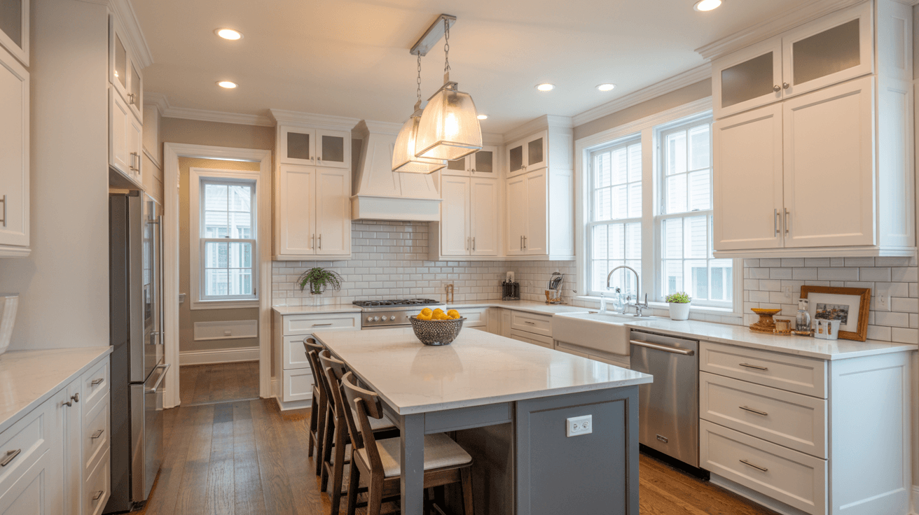 Modern kitchen remodel with quartz countertops and shaker cabinets